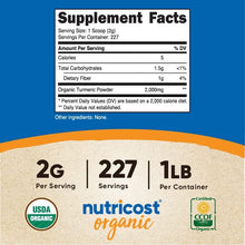 Load image into Gallery viewer, Nutricost Organic Turmeric Root Powder 1 LB (16oz) - Certified USDA Organic, Food Grade, Gluten Free, Non-GMO
