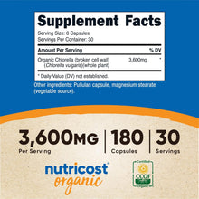 Load image into Gallery viewer, Nutricost Chlorella 3600mg, 180 Capsules, 30 Servings - CCOF Certified Made with Organic Chlorella, Superfood, Non-GMO, Gluten-Free, Vegetarian Friendly
