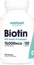 Load image into Gallery viewer, Nutricost Biotin for Women 10,000mcg 120 Capsules - with Folate &amp; Collagen, Gluten Free &amp; Non-GMO
