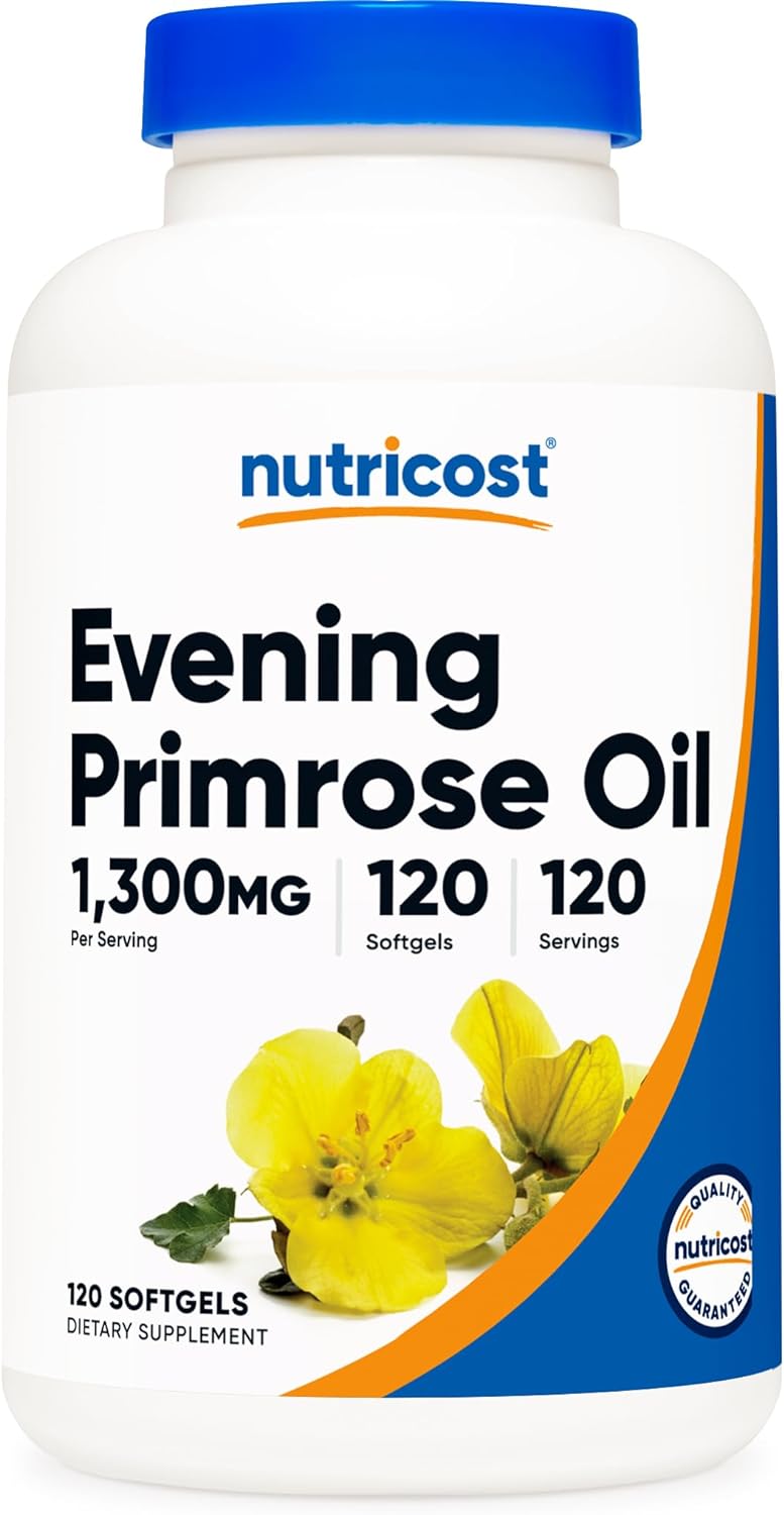 Nutricost Evening Primrose Oil 1,300mg, 120 Softgels - Cold Pressed, Non-GMO, Gluten Free, 120 Servings