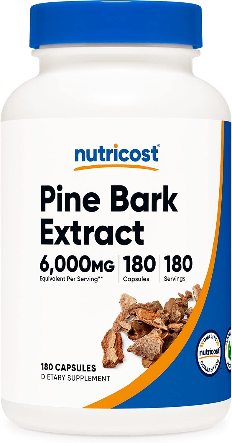 Nutricost Pine Bark Extract 6000mg Equivalent, 180 Capsules, 300mg Standardized to Contain 95% Proanthocyanidins - Vegetarian, Non-GMO and Gluten Free