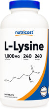 Load image into Gallery viewer, Nutricost L-Lysine 1000mg, 240 Tablets - Gluten Free, Non-GMO, and Vegetarian Friendly
