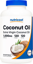 Load image into Gallery viewer, Nutricost Coconut Oil Softgels (1000mg) 120 Softgels - Extra Virgin Coconut Oil - Gluten Free and Non-GMO
