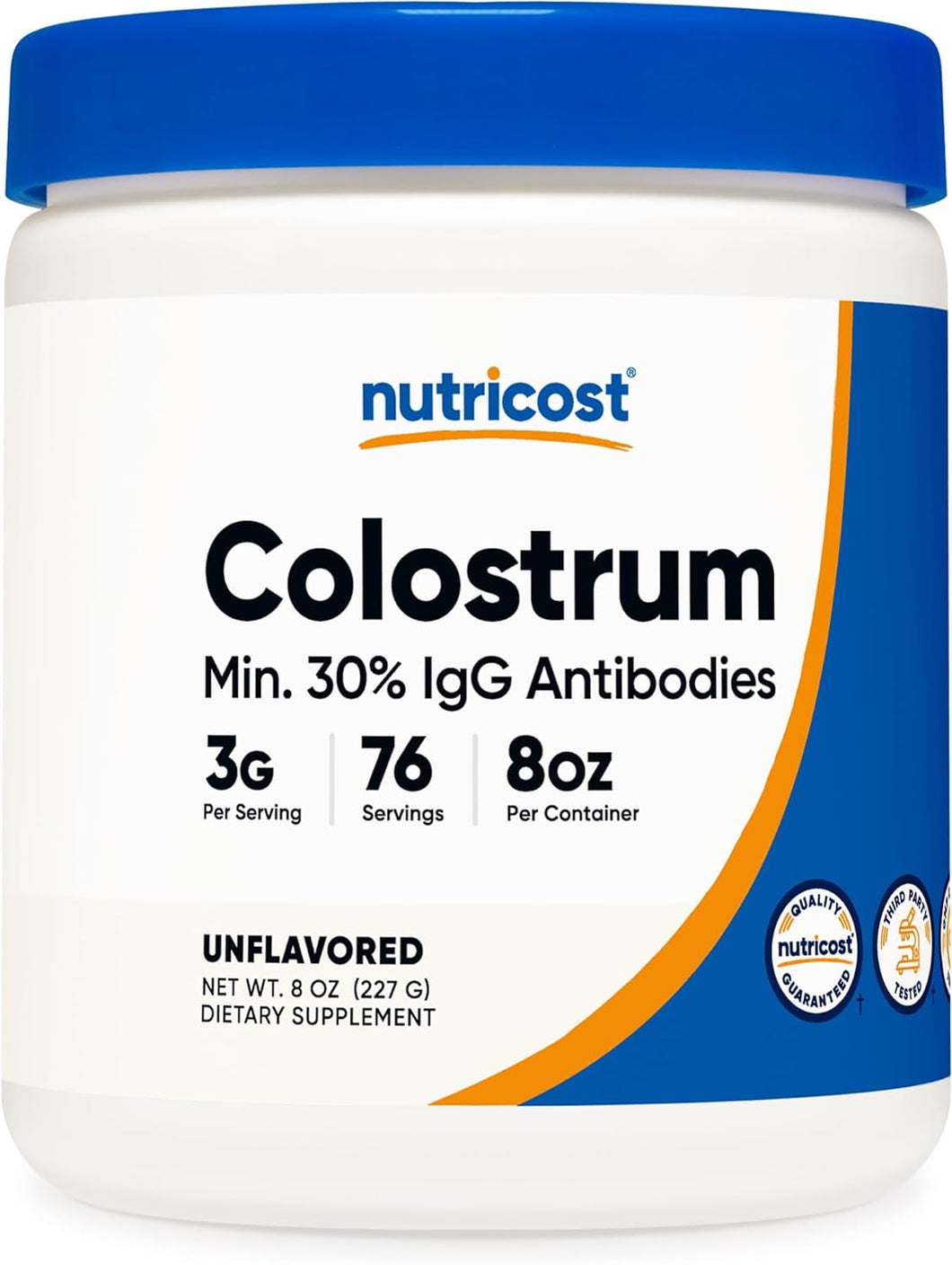 Nutricost Colostrum Powder 8 oz, Lactoferrin and Minimum 30% Immunoglobulins (IgG), from Bovine Colostrum, 3g Per Serving, 76 Servings