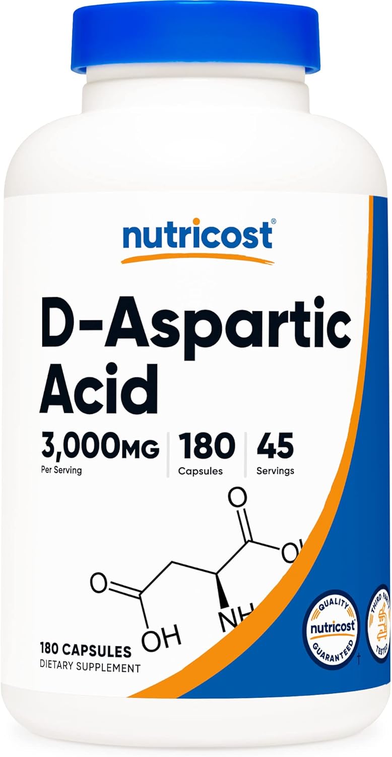 Nutricost D-Aspartic Acid (DAA) Capsules 3000mg Per Serving (180 Capsules) - Non-GMO