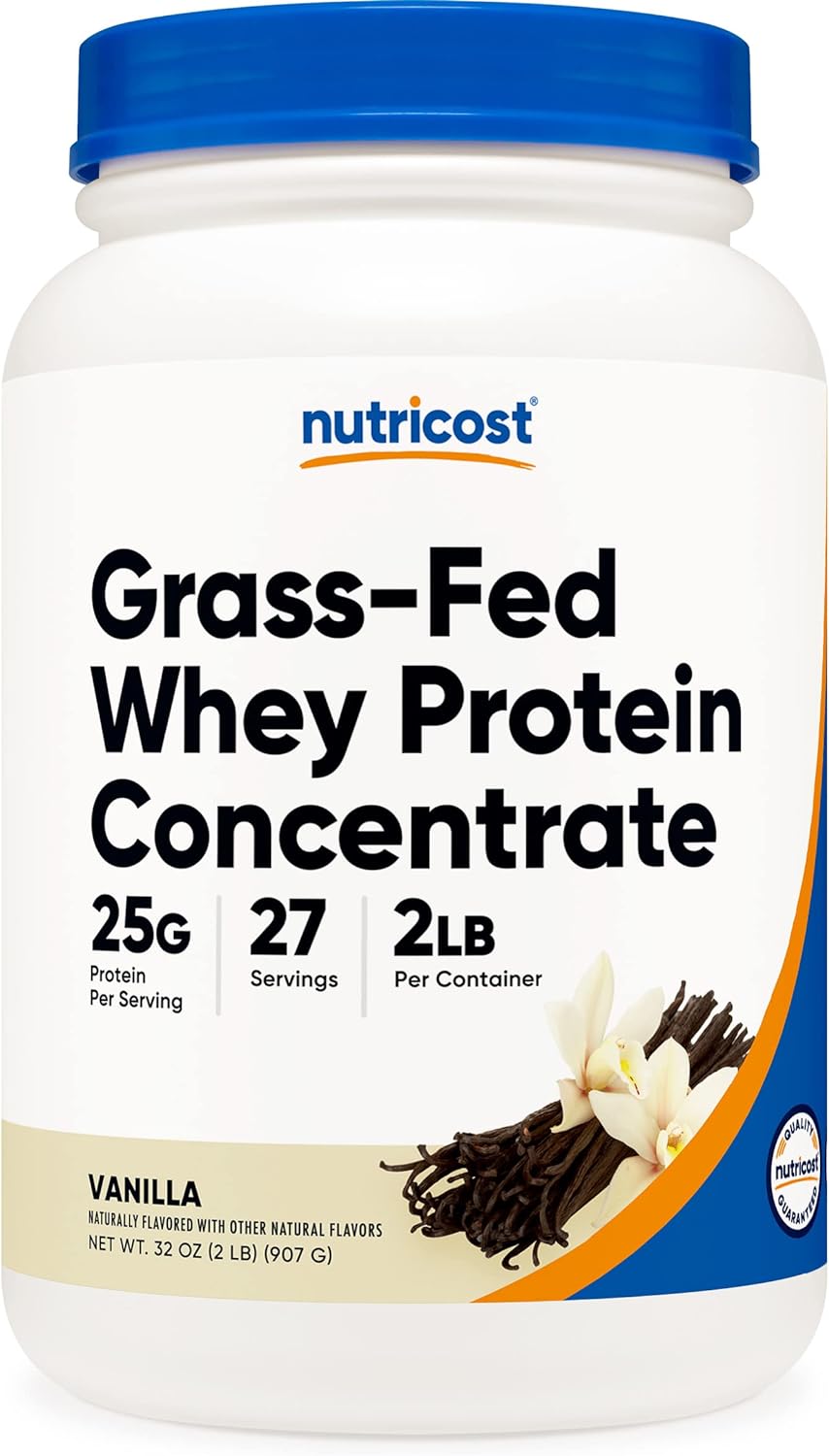 Nutricost Grass-Fed Whey Protein Concentrate (Vanilla) 2LBS - Undenatured, Non-GMO, Gluten Free, Natural Flavors