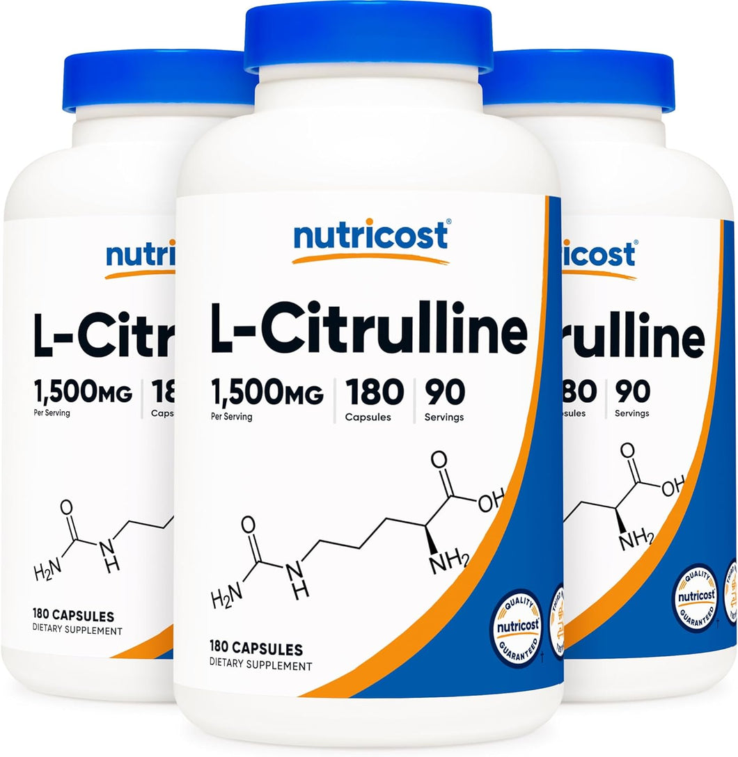 Nutricost L-Citrulline 750mg, 180 Capsules (3 Bottles)