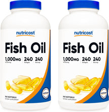 Load image into Gallery viewer, Nutricost Fish Oil 1000mg (560mg of Omega-3), 240 Softgels (2 Bottles)
