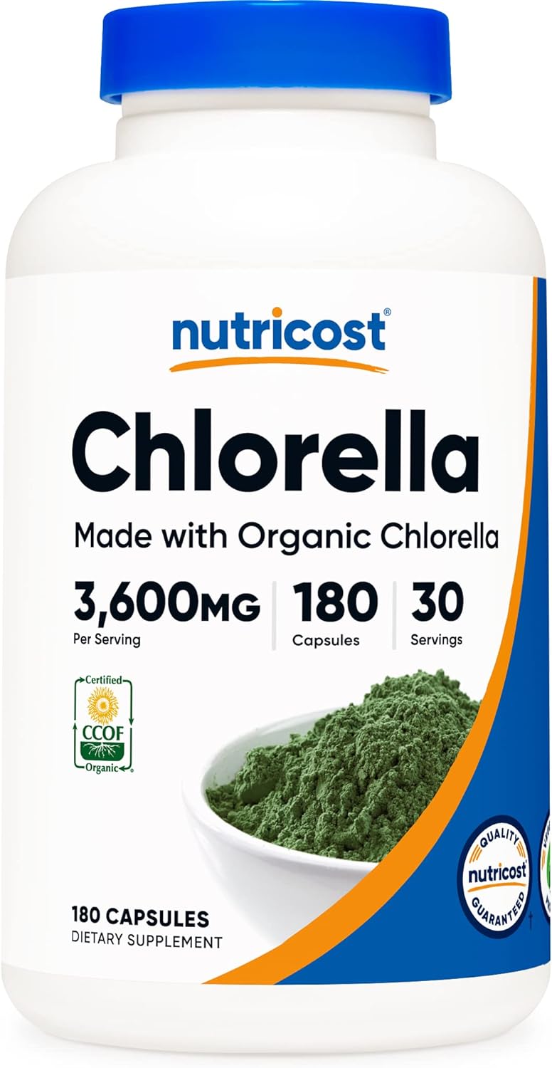Nutricost Chlorella 3600mg, 180 Capsules, 30 Servings - CCOF Certified Made with Organic Chlorella, Superfood, Non-GMO, Gluten-Free, Vegetarian Friendly