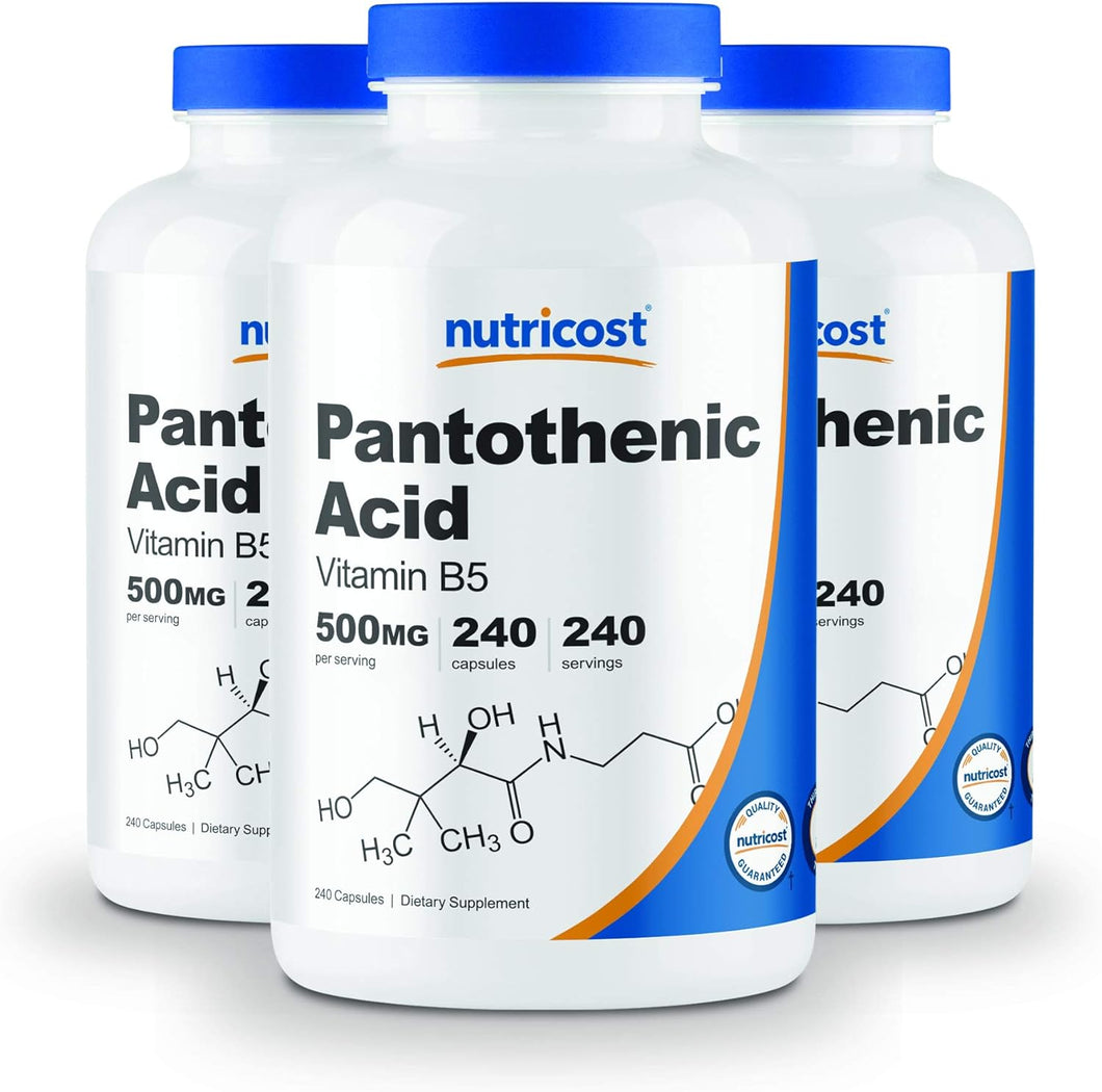 Nutricost Pantothenic Acid (Vitamin B5) 500mg, 240 Capsules (3 Bottles)