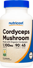 Load image into Gallery viewer, Nutricost Cordyceps Mushroom Capsules 1100mg, 90 Serv - CCOF Certified Made with Organic, Gluten Free, 550mg Per Capsule (180 Capsules)
