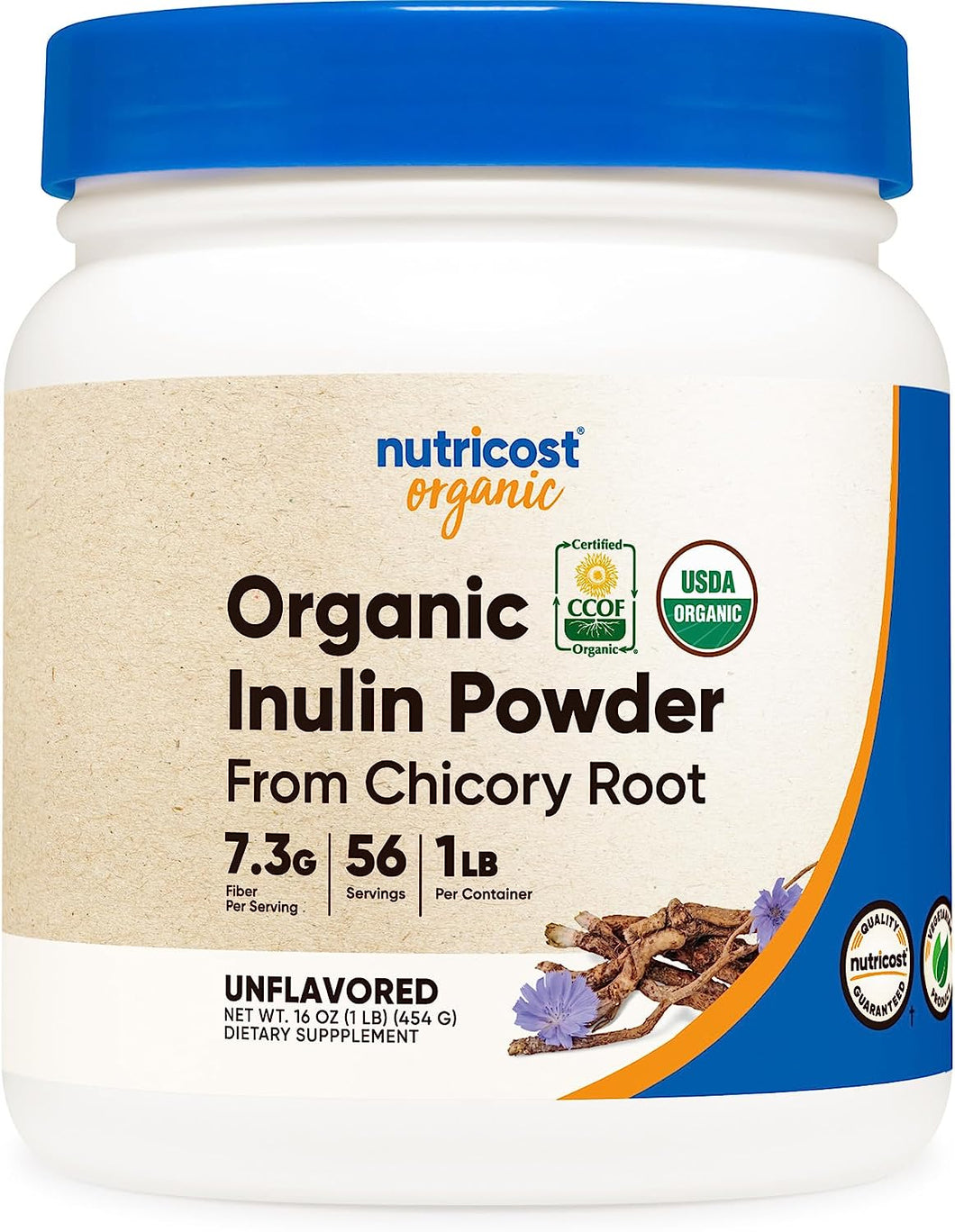 Nutricost Organic Inulin Powder 1LB (454 Grams) 7 Grams of Fiber Per Serving - from Chicory Root - Certified USDA Organic